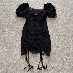 Mable Mini Dress Womens S Black Lace Whimsigoth Milkmaid Coquette Fairy Grunge